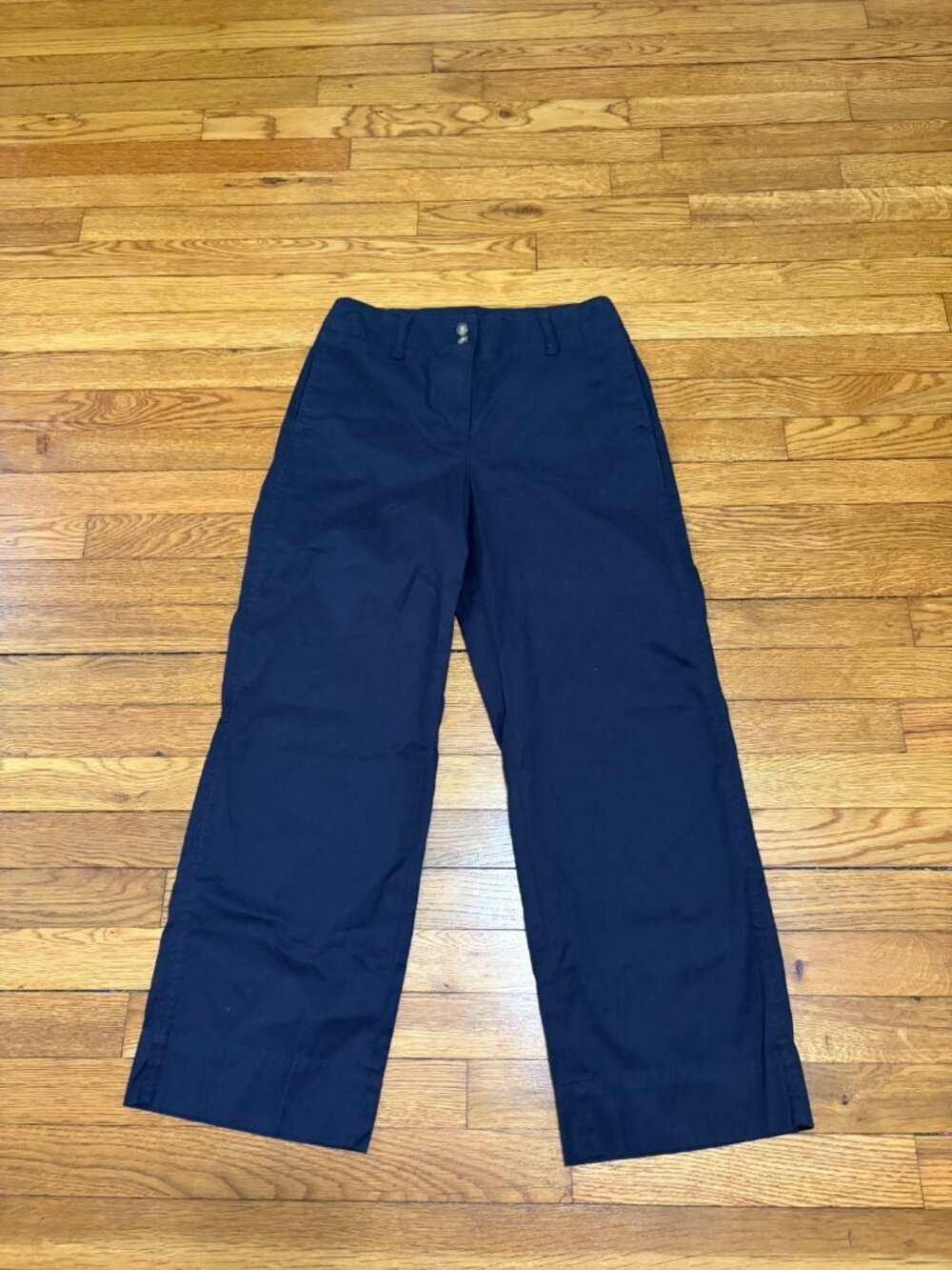 Talbots Womens New England Chino Pants Size 2p Navy Blue Twill Wide Leg Casual